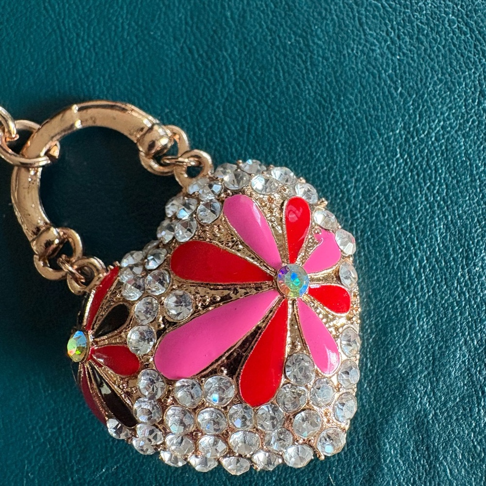 Heart Shaped Crystal Bag Charm with Red and Pink Accents